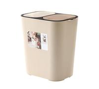 Kisangel PP Poubelle Domestique Double Couche, Séparation Sec Humide | Beige, Grandes Ouvertures, Couvercle Fixe à Bouton Tactile, pour Maison et Salle de Bain