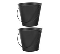 Kisangel Seau à Graisse 2 Pièces Bac Égouttoir Noir en Fer pour Barbecue et Foyer Poêle Collecteur de Graisse Compact Poignée