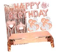 Kisangel Set de Ballons pour Fête Anniversaire Décoration de Table Rose Doré Kit Anniversaire avec Ballons Cœur et Accessoires pour Décorations Suspendues