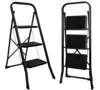 kisidus Escabeau Pliable 3 Marches Antidérapants Échelles Marche Pied Pliante 3-Level Max 150kg Acier Robust Intérieur Extérieur - Noir