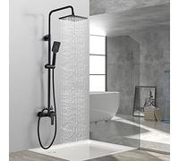 kisimixer Colonne de Douche Noir avec Mitigeur Monocommande, Ensemble de Douche Réglable en Hauteur, Mitigeur Mécanique Set de Douche avec Tête de Douche Ronde 20CM et Douchette 3 Jets en ABS