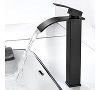 kisimixer Robinet Lavabo,Mitigeur Lavabo Haut Cascade Noir Inox304 Bec232mm