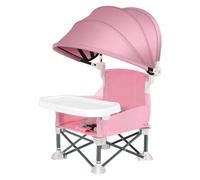 kiskick Chaise d'appoint pliable pour enfant avec harnais à 3 points, sangles réglables, plateau amovible, siège de sol, utilisation en intérieur/extérieur avec plateau rose
