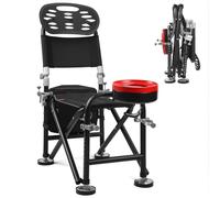 kiskick Chaise de pêche portable avec plateau d'appât, 13 vitesses, réglage de 21 cm, chaises de pêche avec dossier et support de canne à pêche, cadeau pour pêcheur, noir