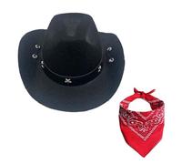 kiskick Costume de cowboy occidental pour chien - Costume d'Halloween pour chien - Chapeau de cowboy pour animal domestique - Bonnet de cosplay - Écharpe respirante et réglable - Noir