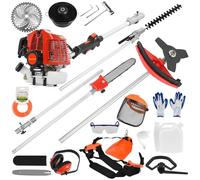 kiskick Coupe-mauvaises herbes 5 en 1, 52 cc à 2 temps, accessoires de protection sans fil, débroussailleuse de tronçonneuse avec perche d'extension, pour l'entretien de la pelouse, de la maison, de