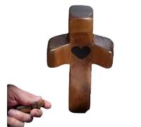 kiskick Croix de main en bois d'olivier, texture lisse, format de poche, soulagement du stress, compagnon spirituel, croix en bois pour prière, palmier, église, cadeau