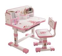 kiskick Ensemble bureau et chaise fonctionnels pour enfants, table d'étude réglable en hauteur avec motif dessin animé, bureau élargi, chaise de bureau ergonomique avec grand tableau à écrire (rose)