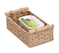 kiskick Organisateur de Rangement pour Chambre à Coucher, Voici Un Titre Produit la liste, Panier Bureau tressé en Forme Vigne avec poignée, stylos cosmétiques télécommandés Grande Brun Clair