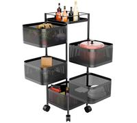 kiskick Panier de rangement rotatif à 5 niveaux pour cuisine, salle de bain avec roulettes à 360 degrés, étagère à fruits et légumes