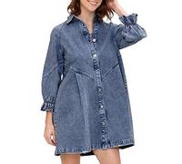 kiskick Robe chemise en jean légère et respirante pour femme, robe midi pour le printemps et l'automne, bleu clair, L
