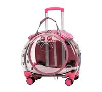 kiskick Sac de transport pour chat avec roulettes, sac de transport transparent à bulles pour animal domestique, mallette à roulettes silencieuses, sac à dos portable pratique pour voyage, rose