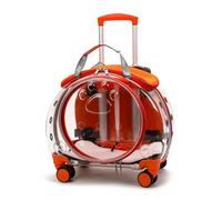 kiskick Sac de transport pour chat avec roulettes, sac de transport transparent à bulles pour animal domestique, mallette à roulettes silencieuses, sac à dos portable pratique pour voyage, orange