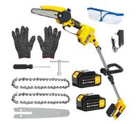 kiskick Scie à perche 2 en 1 sans fil de 15,2 cm et mini tronçonneuse avec 2 batteries de 1,5 Ah, scie à perche électrique électrique pour l'élagage des arbres, scie à chaîne à portée maximale de 1,5