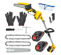 kiskick Scie à perche sans fil 2 en 1 et mini tronçonneuse, scie à chaîne électrique sans balais de 15,2 cm avec 2 batteries de 1,5 Ah, scie à main pour la coupe du bois, scie à perche à portée
