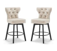 KISLOT Lot de 2 tabourets de bar rembourrés avec bouton capitonné et dossier pour îlot de cuisine, 66 cm, beige