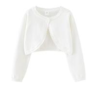 KISLOVE Gilet Cardigan en Tricoté à Manches Longues Pull en Coton Boléro Sweatshirt Filles, Blanc 4-5 Ans