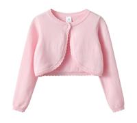 KISLOVE Gilet Cardigan en Tricoté à Manches Longues Pull en Coton Boléro Sweatshirt Filles, Rose pâle 4-5 Ans
