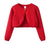 KISLOVE Gilet Cardigan en Tricoté à Manches Longues Pull en Coton Boléro Sweatshirt Filles, Rouge 9-10 Ans
