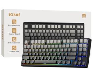 Kisnt KN85 Clavier de jeu mécanique sans fil, disposition 75 % avec rétroéclairage RVB, échangeable à chaud personnalisé, son crémeux, compatible Bluetooth/2,4 GHz/USB-C avec Windows/Mac/PC (gris