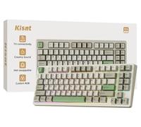 Kisnt KN85 Clavier mécanique sans fil, disposition 75 %, Bluetooth/2,4 GHz/USB-C, rétroéclairage RVB personnalisé, interrupteur linéaire remplaçable à chaud, son crémeux pour jeu/taper (gris