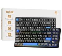 Kisnt KN85 Clavier mécanique sans fil, disposition 75 %, Bluetooth/2,4 GHz/USB-C, rétroéclairage RVB personnalisé, interrupteur linéaire remplaçable à chaud, son crémeux pour jeu/taper (noir texturé)