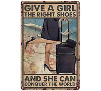 kisoyo Affiche d'hôtesse de l'air « Give A Girl The Right Shoes And She Can Conquer World » - Décoration murale vintage chic - 20,3 x 30,5 cm