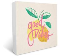 kisoyo Good Vibes Plaque en bois Citrons Décoration de bureau pour maison, chambre à coucher, salon, bureau, étagère, décoration de table 12,7 x 12,7 cm