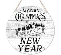 kisoyo Panneau de bienvenue « Merry Christmas and A Happy New Year Round » en bois - Panneau de porche rétro - Pour garage, grand-père, papa, petit ami, enseignant, pendaison de crémaillère - 20,3 x