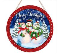kisoyo Panneau rond rustique en bois à suspendre Merry Christmas Bonhommes de neige Plaques en bois à suspendre Décoration murale Porte d'entrée Couronne Panneau de Noël Panneau de Noël drôle