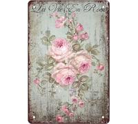 kisoyo Plaque en métal avec imprimé rose romantique vintage - Décoration murale rustique pour salle de bain - 30,5 x 40,6 cm