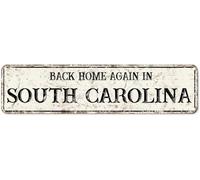 kisoyo Plaque en métal « Back Home Again in South Carolina State » en aluminium - 10,2 x 40,6 cm - Facile à monter - Plaque rustique pour porte d'entrée, cuisine, cour, porche