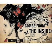 kisoyo Plaque en métal vintage en aluminium pour salon de coiffure, affiche de Bouddha La beauté vient de l'intérieur du salon de coiffure, décoration murale fantaisie pour la maison, le café, 30,5 x