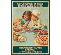 kisoyo Plaque en métal vintage pour amateur de pâtisserie, affiche décorative de pâtisserie, Once Upon A Time, There Was A Girl, Who Really Loved Baking, It Was Me, The End Home Décoration murale 20,3