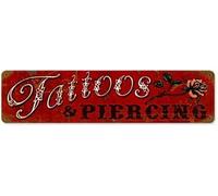 kisoyo Plaque ronde en étain style vintage Tatouages Piercing Garage Décoration murale Poster rétro vintage 10,2 x 40,6 cm