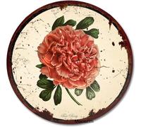 kisoyo Plaque ronde en métal giclée rose écarlate - Décoration murale vintage - Imprimé botanique floral - Art antique - Pour maison, chambre à coucher, cuisine, salon - 30,5 x 30,5 cm