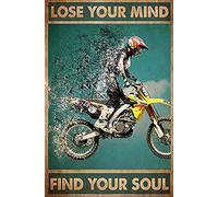 kisoyo Plaque vintage en métal avec inscription « Motocross Lose Your Mind Find Your Soul » - Décoration murale pour anniversaire, mariage, pendaison de crémaillère - 20,3 x 30,5 cm