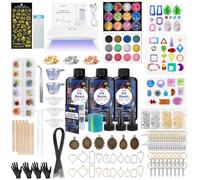 Kit de fabrication de bijoux en résine UV - 300 g - Résine transparente avec lumière et moules pour la fabrication de porte-clés et de boucles d'oreilles