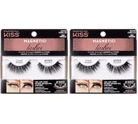KISS 1 paire de faux cils synthétiques avec 5 aimants à double force, résistants au vent, testés dermatologiquement, durent jusqu'à 16 heures, réutilisables jusqu'à 15 fois (Lot de 2)