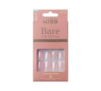 KISS Bare but Better Lot de 30 faux ongles à pression avec colle à ongles, rose « Intro » de forme carrée courte, contient 30 ongles, 2 g de colle, 1 bâtonnet de manucure, 1 mini lime