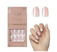 KISS Bare-But-Better Premium Press-On Nails “Mocha” - Faux ongles rosé nude longueur moyenne forme amande coffin avec strass, 30 ongles autocollants avec colle 2 g, lime mini et bâtonnet manucure