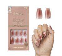 KISS Bare-But-Better Premium Press-On Nails “Shine” - Faux ongles rosé nude longueur moyenne forme amande coffin avec strass, 30 ongles autocollants avec colle 2 g, lime mini et bâtonnet manucure