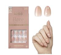 KISS Bare-But-Better Premium Press-On Nails “Slay” - Faux ongles rosé nude longueur moyenne forme amande coffin avec strass, 30 ongles autocollants avec colle 2 g, lime mini et bâtonnet manucure