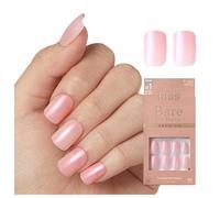 KISS Bare-But-Better Premium Press-On Nails “Spicy” - Faux ongles rosé nude longueur moyenne forme amande coffin avec strass, 30 ongles autocollants avec colle 2 g, lime mini et bâtonnet manucure