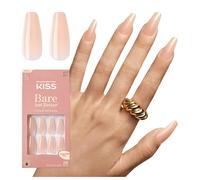 KISS Bare-But-Better Press-On Nails “NudeDrama” - Faux ongles nude longueur moyenne forme amande coffin, 28 ongles autocollants avec colle 2 g, lime mini et bâtonnet manucure
