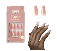 KISS Bare-But-Better Press-On Nails “NudeGlow” - Faux ongles nude longueur moyenne forme amande coffin, 28 ongles autocollants avec colle 2 g, lime mini et bâtonnet manucure