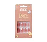 KISS Bare-But-Better Press-On Nails “NudeNude” - Faux ongles nude longueur moyenne forme amande coffin, 28 ongles autocollants avec colle 2 g, lime mini et bâtonnet manucure