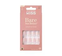 KISS Bare-But-Better Press-On Nails “Nudies” - Faux ongles nude longueur moyenne forme amande coffin, 28 ongles autocollants avec colle 2 g, lime mini et bâtonnet manucure