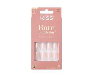 KISS Bare-But-Better Press-On Nails “Nudies” - Faux ongles nude longueur moyenne forme amande coffin, 28 ongles autocollants avec colle 2 g, lime mini et bâtonnet manucure