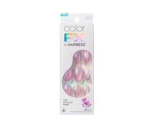 KISS colorFX by imPRESS - Ongles à pression « Starry » - Rose clair uni avec finition nacrée - Adhésif ovale court - Avec 30 faux ongles, tampon de préparation, 1 bâton de